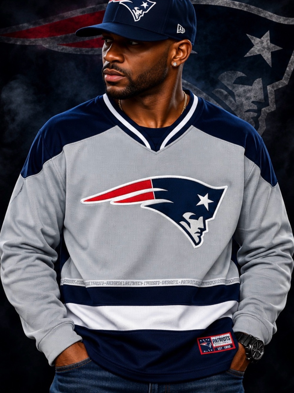 NFL New England Patriots Gray & Navy Pullover Jersey